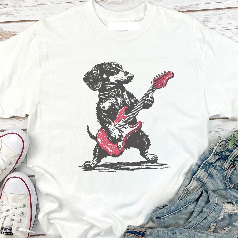 Rock Doxie Shirt – Dachshund Weenie Playing Guitar T-Shirt